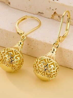 Anthropologie Gold Filigree Orb Drop Earrings